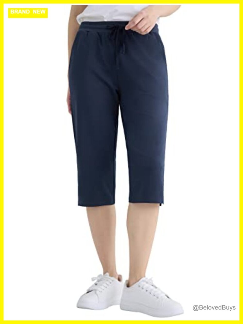 Petite Cotton Capris with Pockets Adjustable Drawstring Joggers